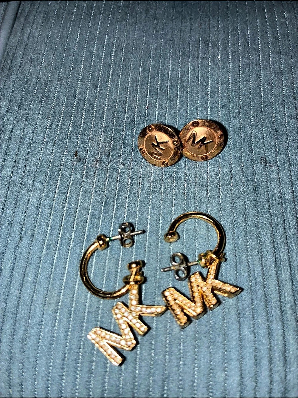 Michael Kors Letter Charm Hoop Earrings in Gold